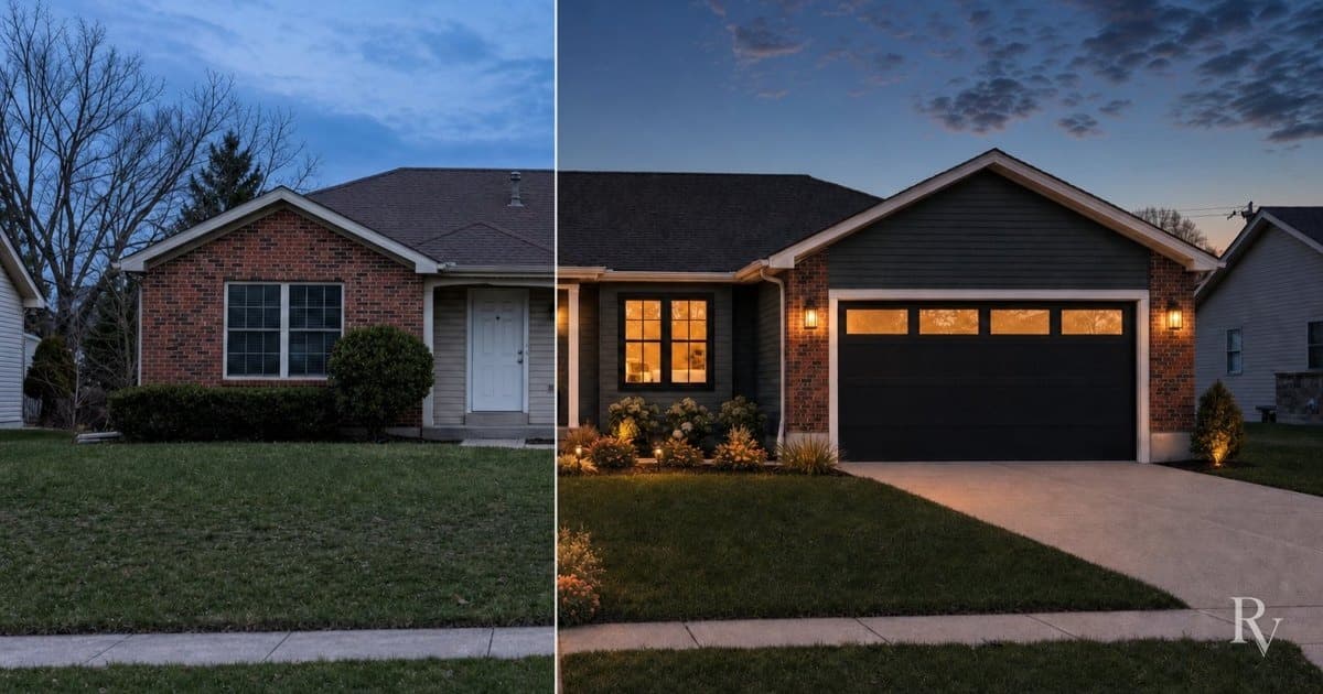 AI-generated example of a home's exterior before and after a renovation concept